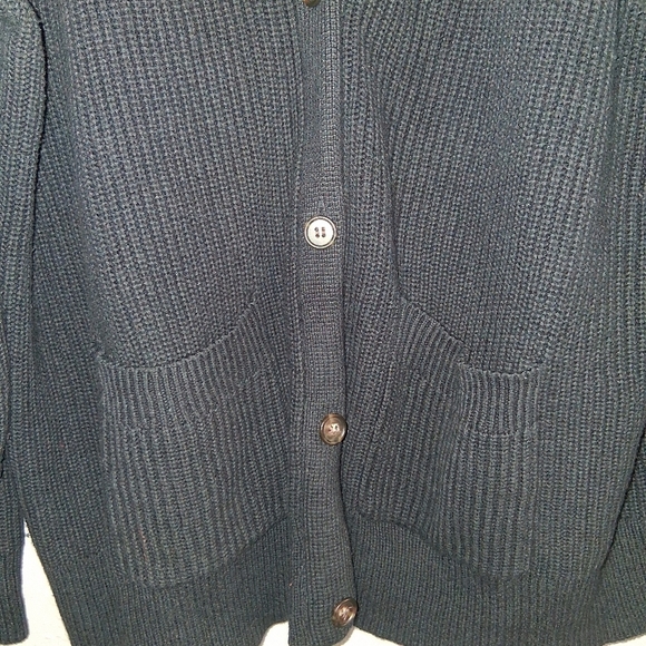 J Crew Cotton Cashmere Ribbed Knit Black V Neck Cardigan M - Picture 3 of 7